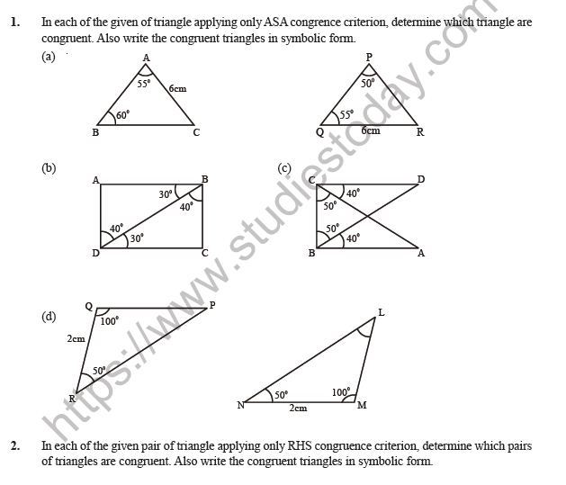 congruence of triangles class 7 worksheet with solutions